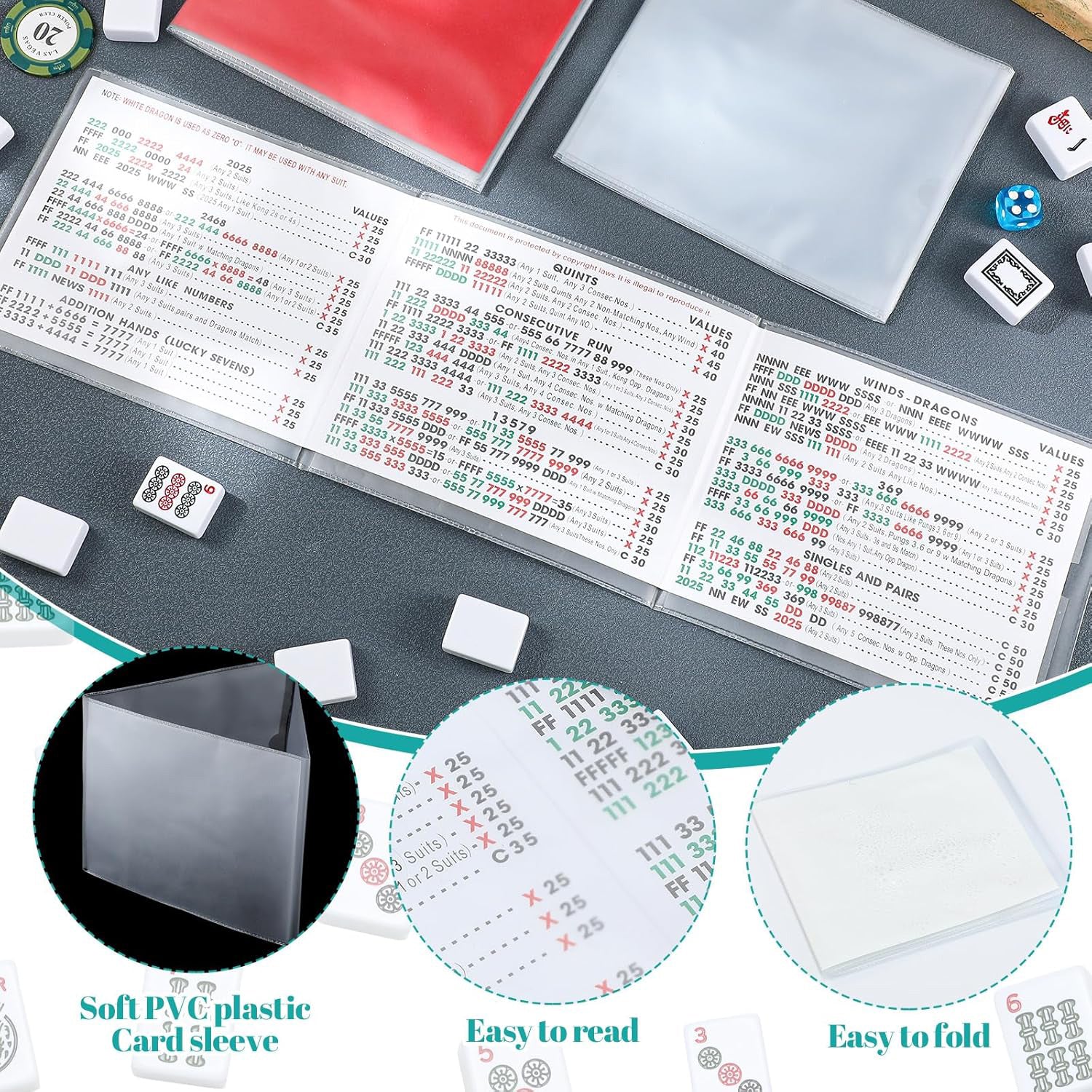 Mahjong Card Holder, Large Print, 4 Pcs, for Mahjong Cards 2025. PVC Plastic, Soft, Durable.